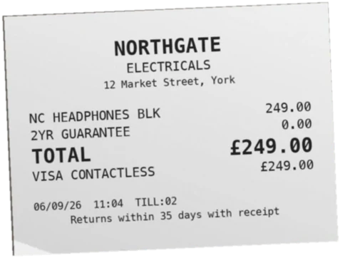 A paper receipt